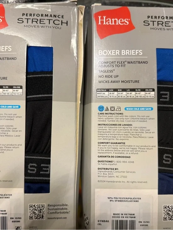 Hanes Mens 6 Boxer Briefs Performance Stretch Size 2XL Set Of 2 - Picture 2 of 2